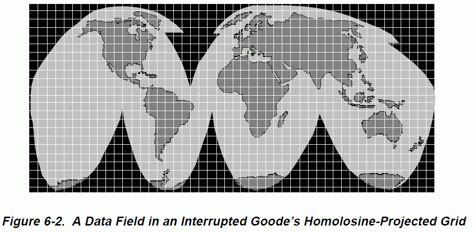Figure 6-2. A Data Field in an Interrupted s
Homolosine-Projected Grid